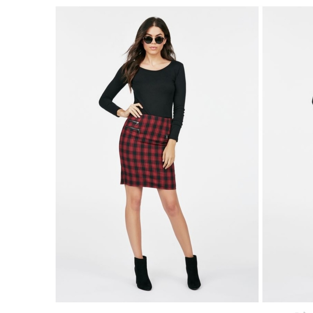 JustFab Red Plaid Cotton Skirt